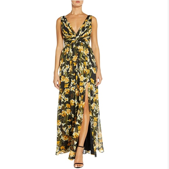 #20 AIDAN MATTOX • METALLIC FLORAL PRINT W. SLIT • NWT - Picture 1 of 9